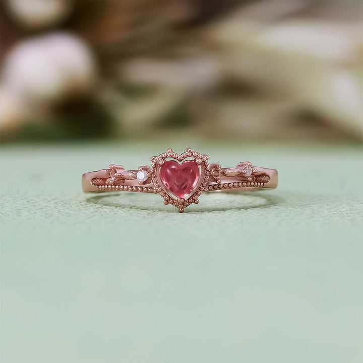 Olivenorma Heart Shaped Garnet Princess Crown Shape Ring - Garnet - image 0