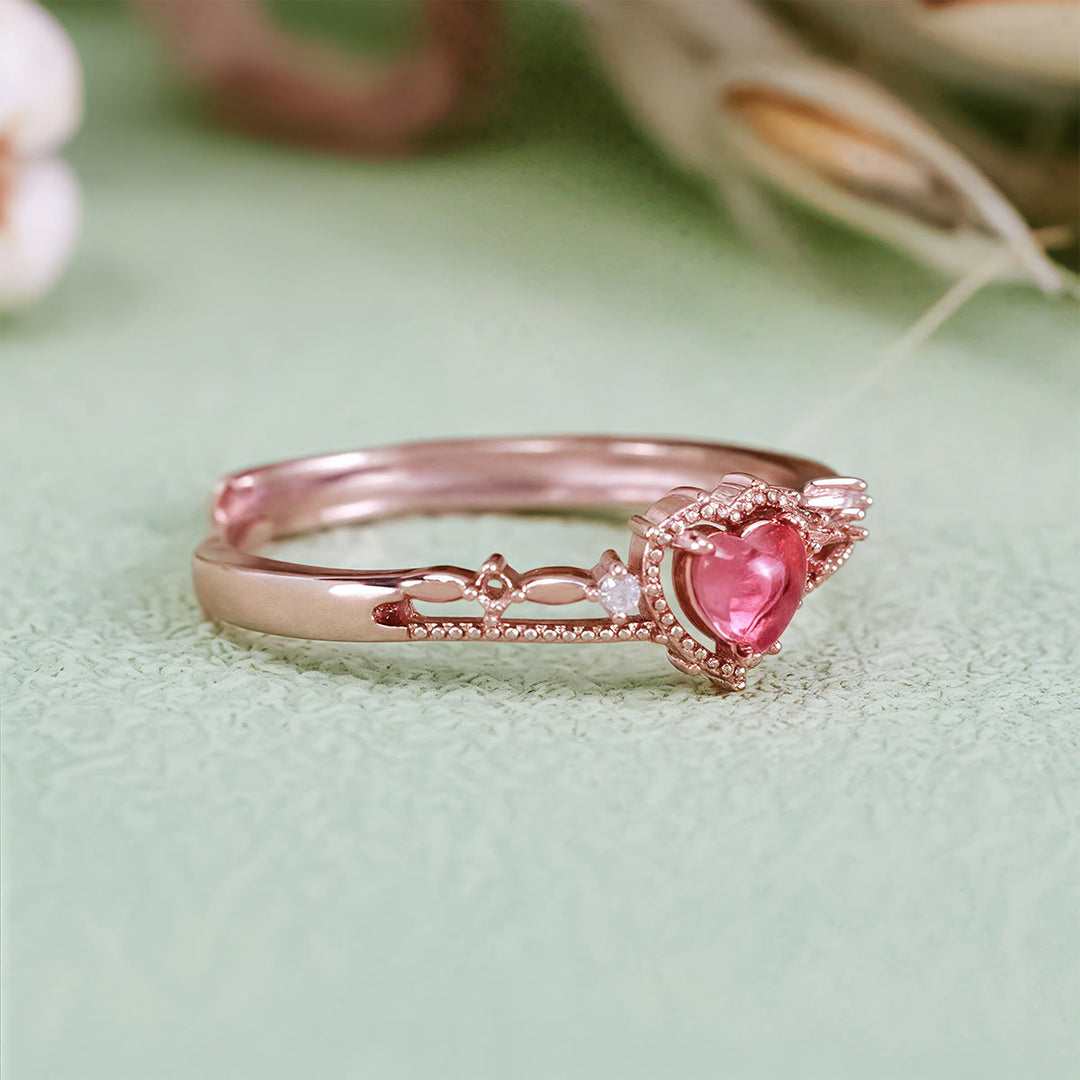 Olivenorma Heart Shaped Garnet Princess Crown Shape Ring - image 3