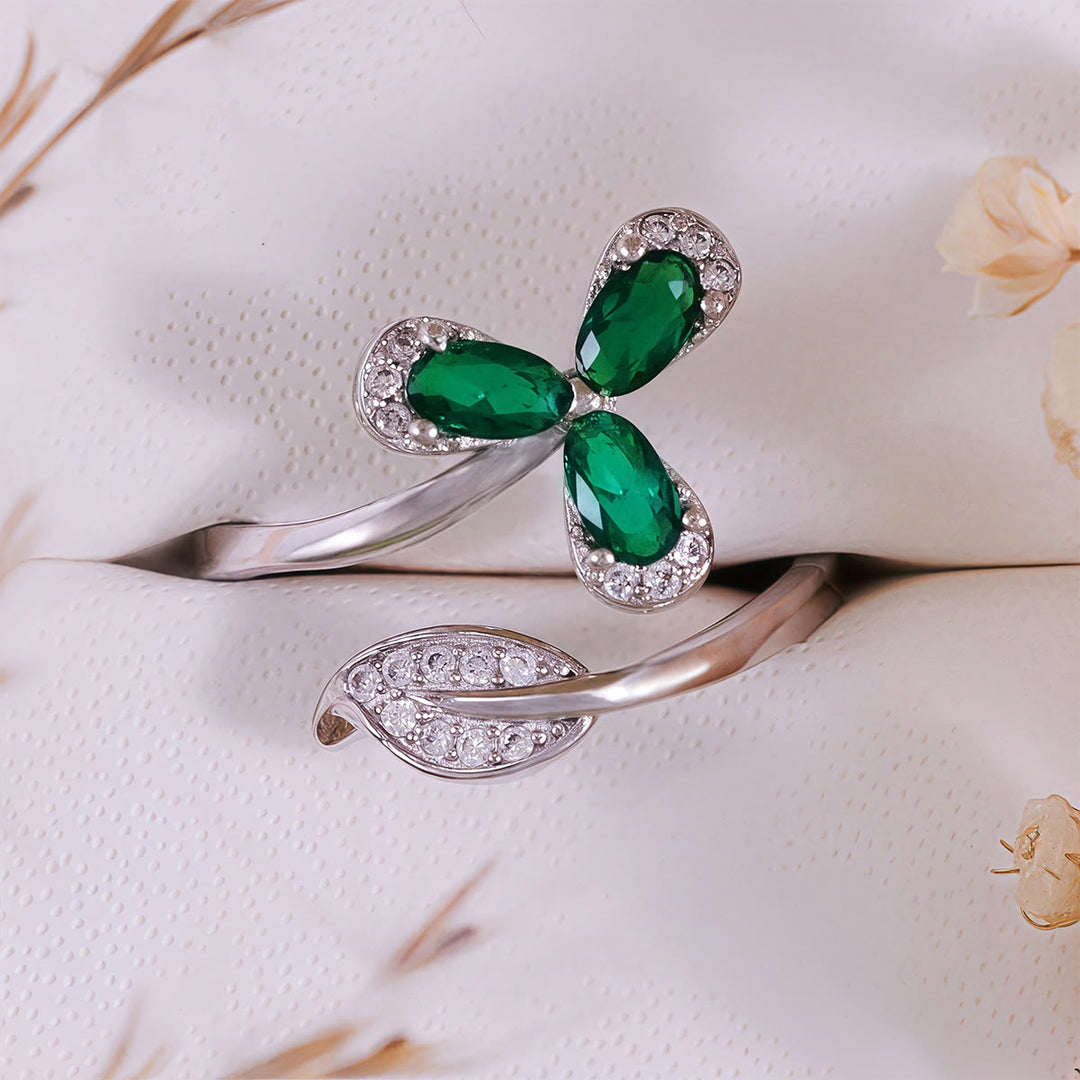 Olivenorma Emerald White Zircon Clover Adjustable Ring - image 2