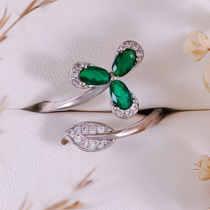 Olivenorma Emerald White Zircon Clover Adjustable Ring - image 2
