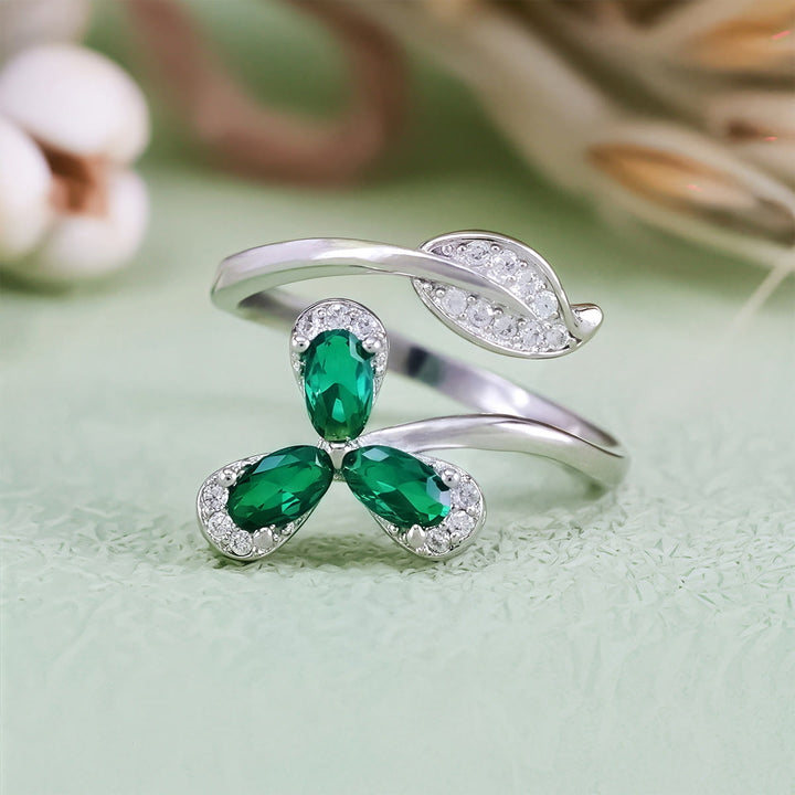 Olivenorma Emerald White Zircon Clover Adjustable Ring - Emerald & White Zircon - image 0