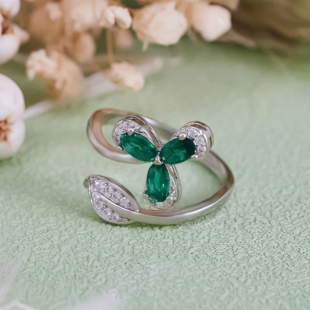 Olivenorma Emerald White Zircon Clover Adjustable Ring - image 5