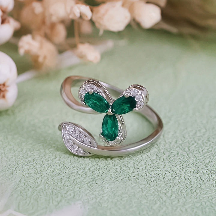 Olivenorma Emerald White Zircon Clover Adjustable Ring - image 5
