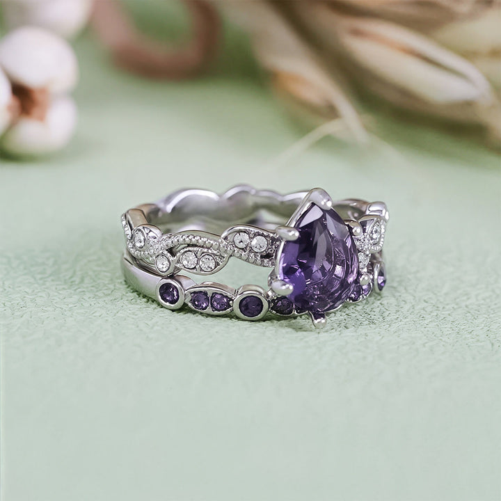 Olivenorma Calming Energy - Water Drop Amethyst Ring Set - image 6