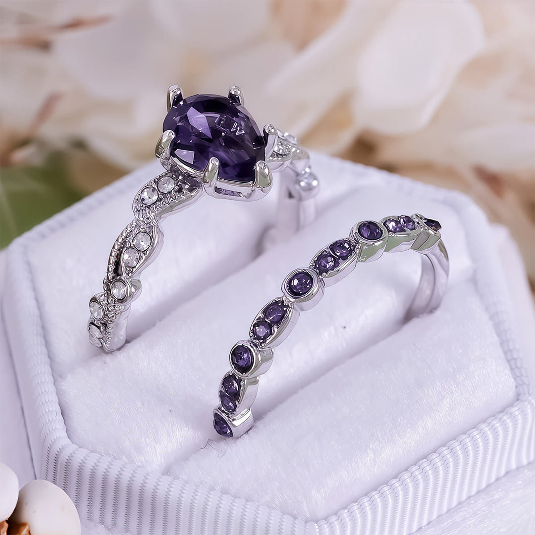Olivenorma Calming Energy - Water Drop Amethyst Ring Set - image 3