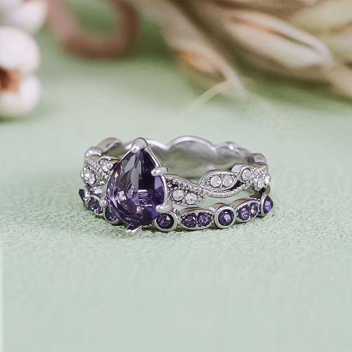 Olivenorma Calming Energy - Water Drop Amethyst Ring Set - image 4