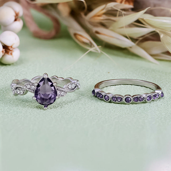 Olivenorma Calming Energy - Water Drop Amethyst Ring Set - image 5