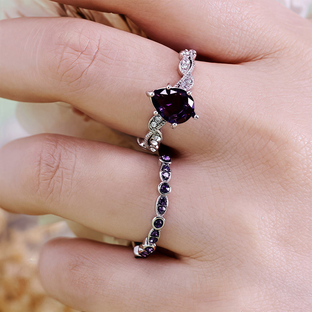 Olivenorma Calming Energy - Water Drop Amethyst Ring Set - image 2