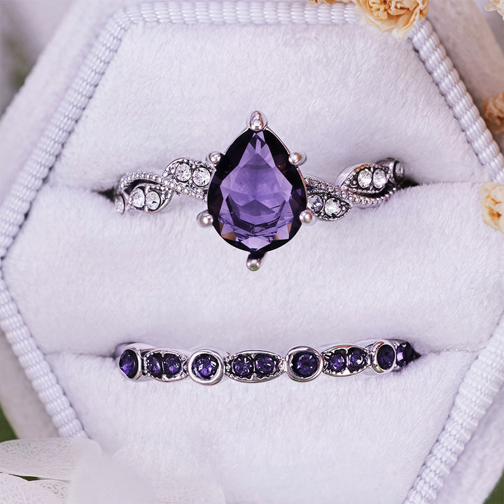 Olivenorma Calming Energy - Water Drop Amethyst Ring Set - US 10 - image 0