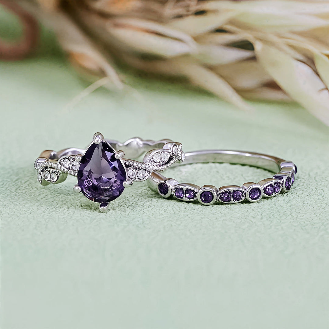 Olivenorma Calming Energy - Water Drop Amethyst Ring Set - image 7