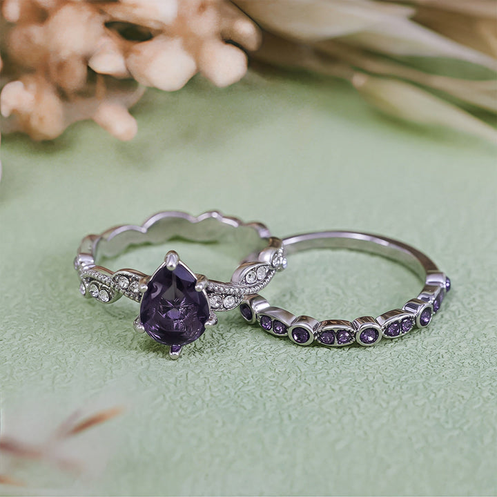 Olivenorma Calming Energy - Water Drop Amethyst Ring Set - image 8