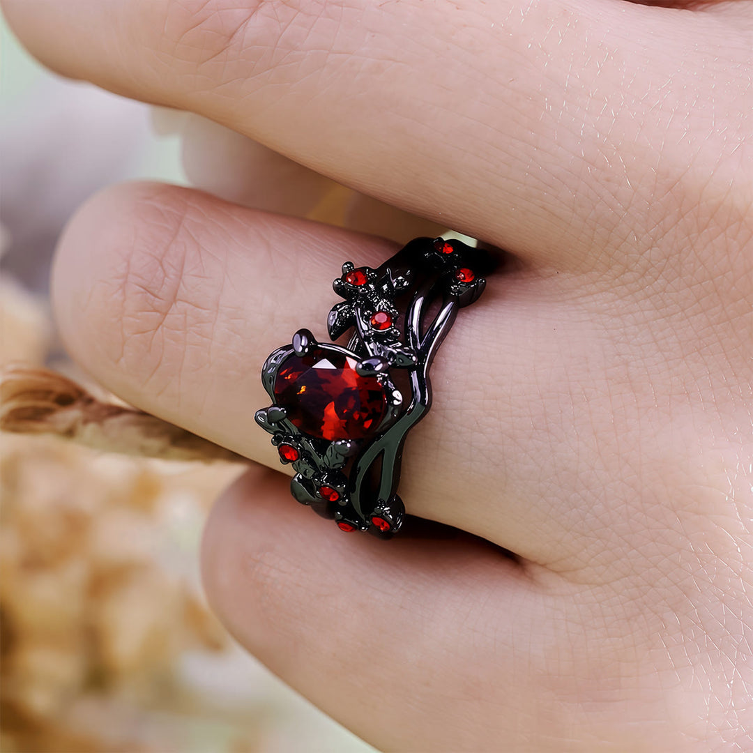 Olivenorma Vintage Black Ruby Leaf Ring - image 1