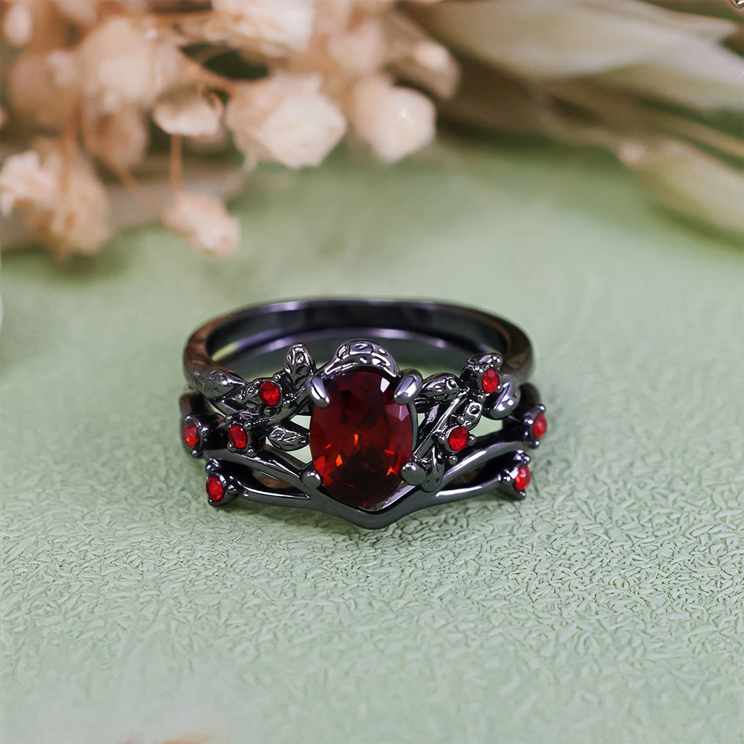 Olivenorma Vintage Black Ruby Leaf Ring - image 6