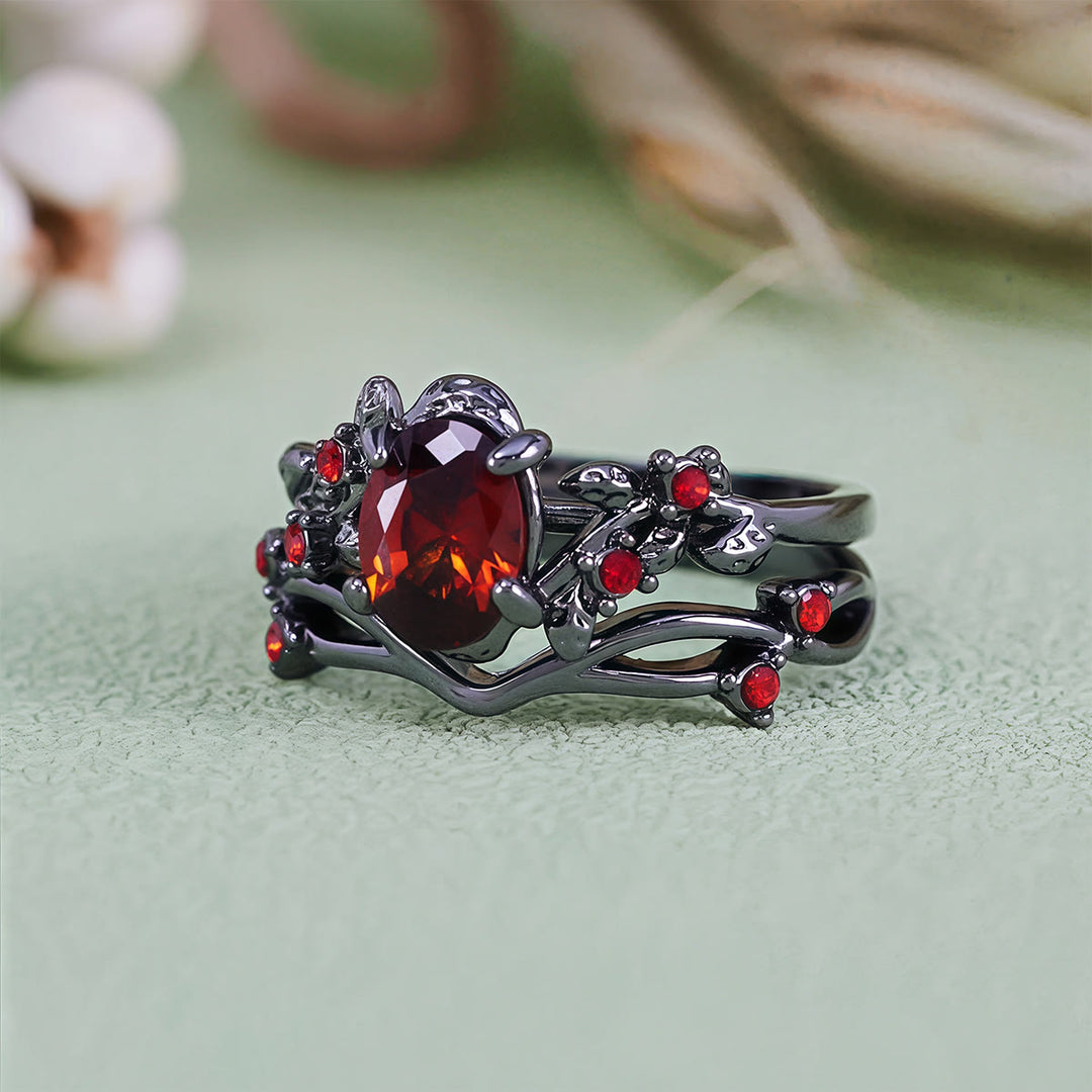 Olivenorma Vintage Black Ruby Leaf Ring - image 4