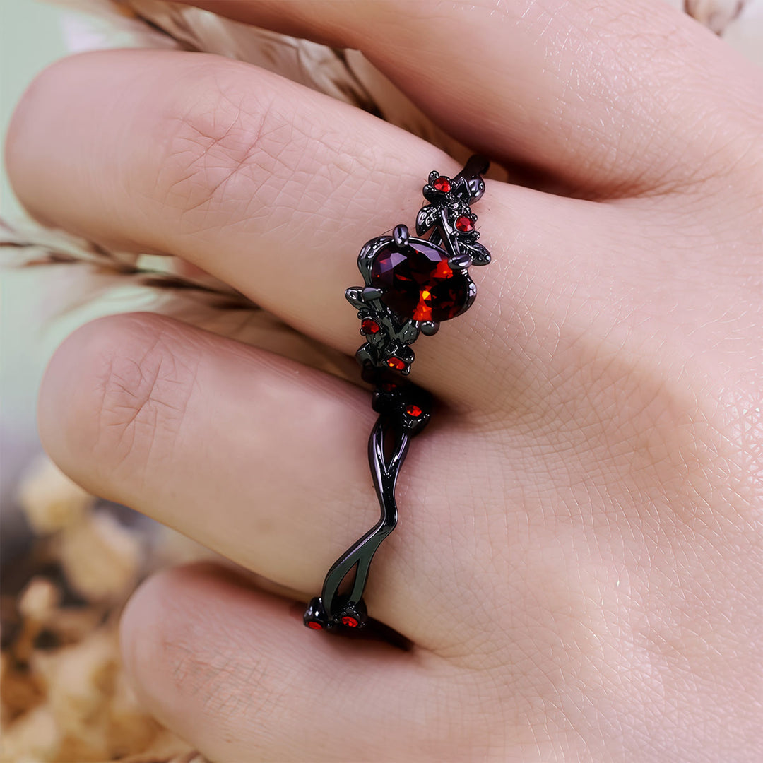Olivenorma Vintage Black Ruby Leaf Ring - image 2