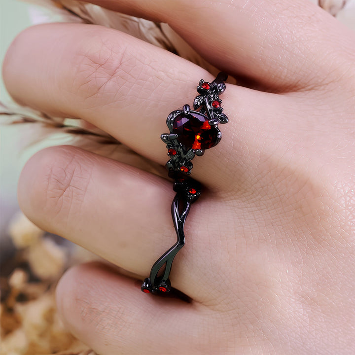 Olivenorma Vintage Black Ruby Leaf Ring - image 2