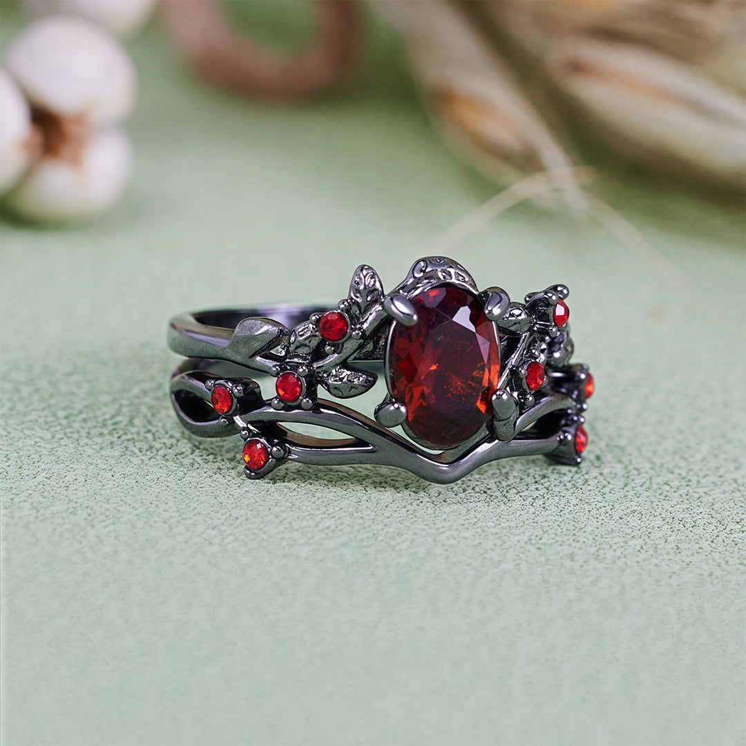 Olivenorma Vintage Black Ruby Leaf Ring - image 5