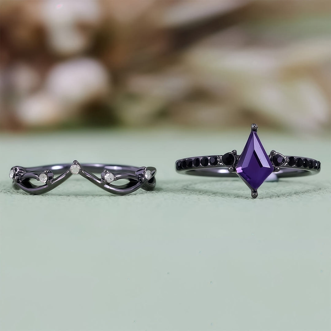 Olivenorma Midnight Synthetic Amethyst Zircon Two Pieces Black Ring Set - image 7