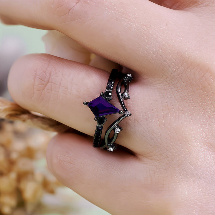Olivenorma Midnight Amethyst Two Pieces Black Ring Set - image 1