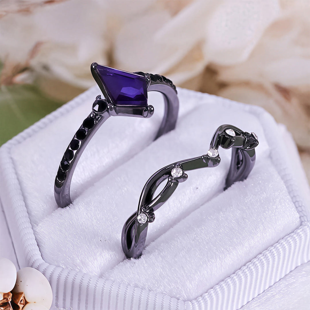 Olivenorma Midnight Synthetic Amethyst Zircon Two Pieces Black Ring Set - image 8