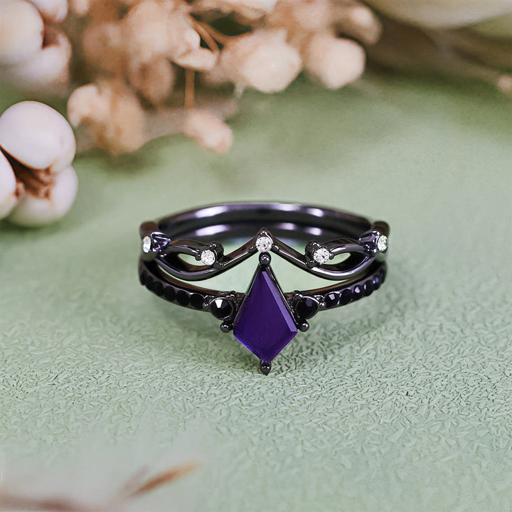 Olivenorma Midnight Amethyst Two Pieces Black Ring Set - image 5