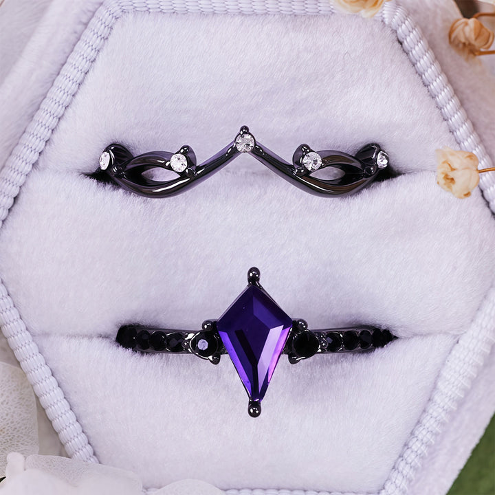 Olivenorma Midnight Synthetic Amethyst Zircon Two Pieces Black Ring Set - image 0