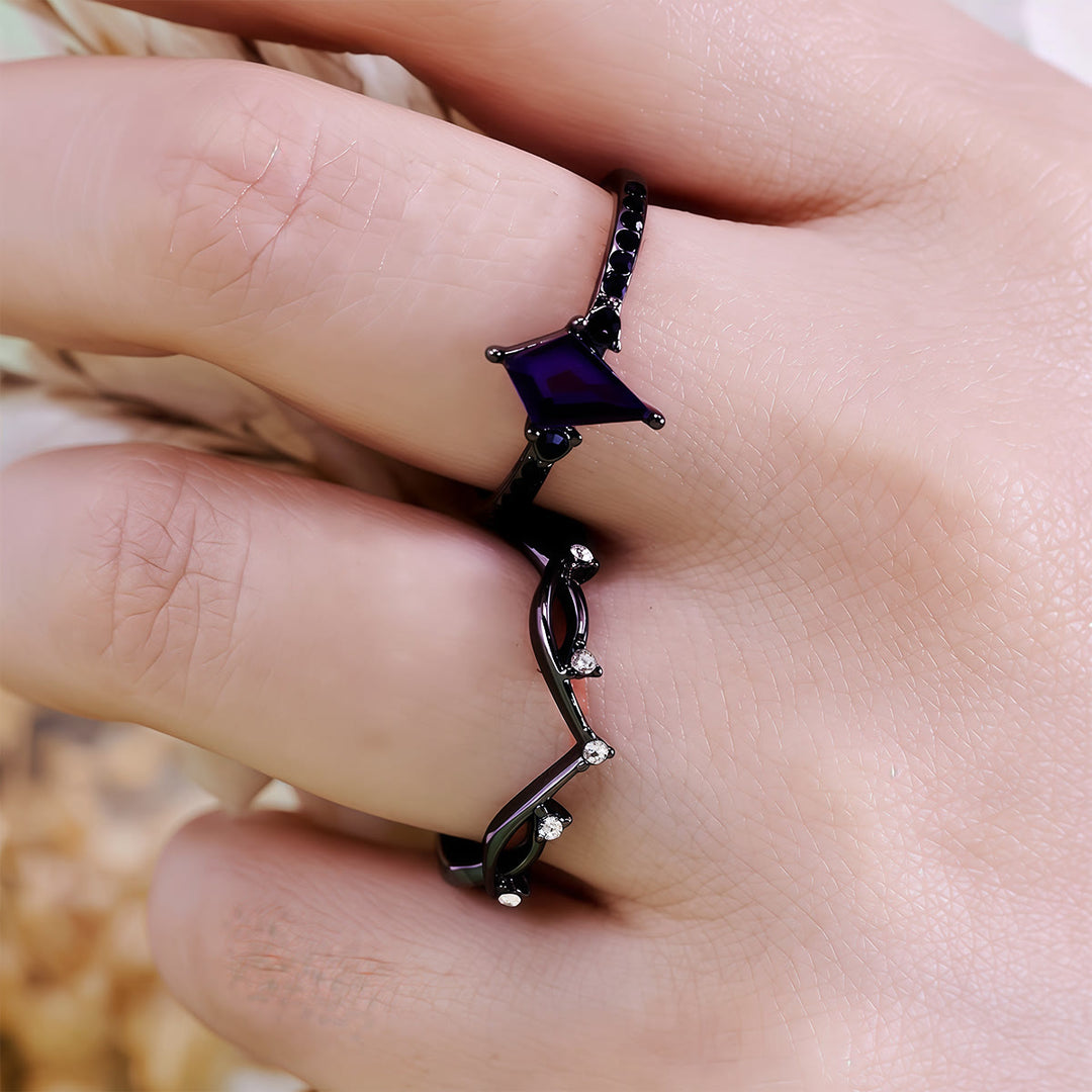 Olivenorma Midnight Synthetic Amethyst Zircon Two Pieces Black Ring Set - image 2