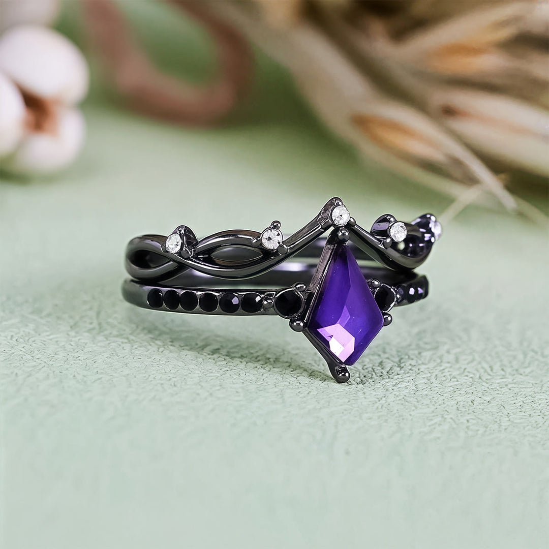 Olivenorma Midnight Synthetic Amethyst Zircon Two Pieces Black Ring Set - image 6