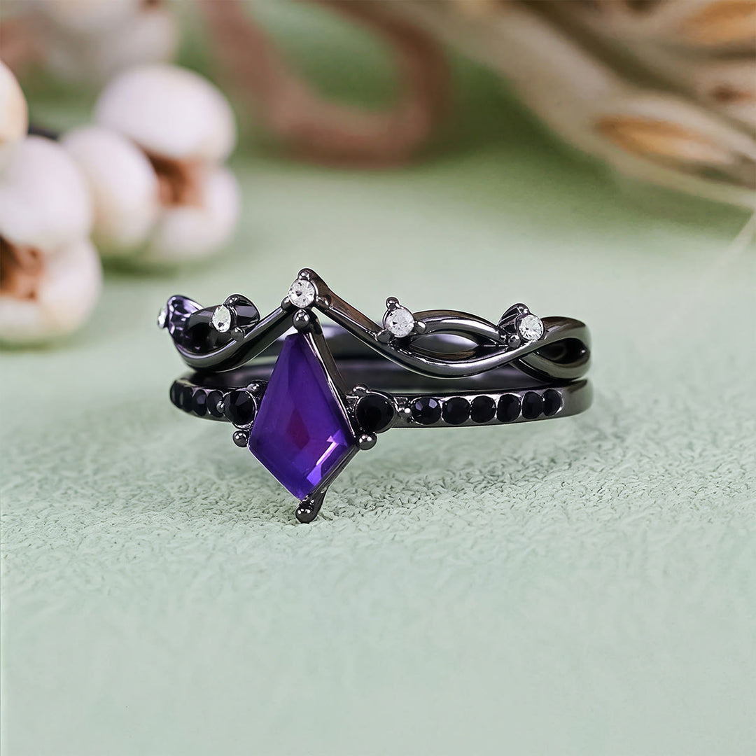 Olivenorma Midnight Amethyst Two Pieces Black Ring Set - image 4