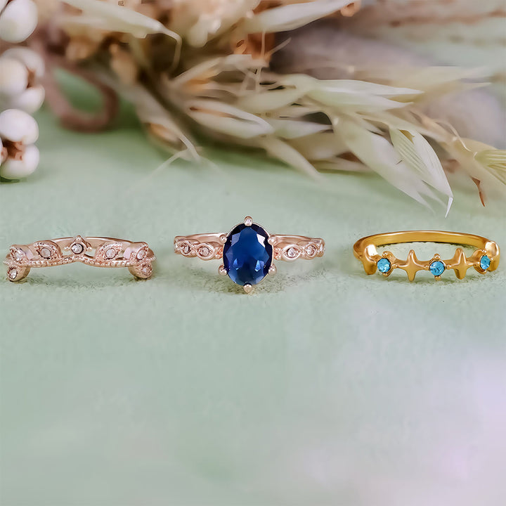 Olivenorma Moon Star Eternal Twilight Leaf 3 Pcs Ring Set  - image 6
