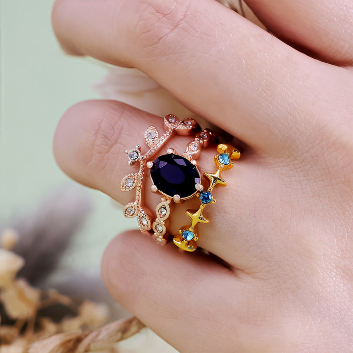 Olivenorma Moon Star Eternal Twilight Leaf 3 Pcs Ring Set  - image 1