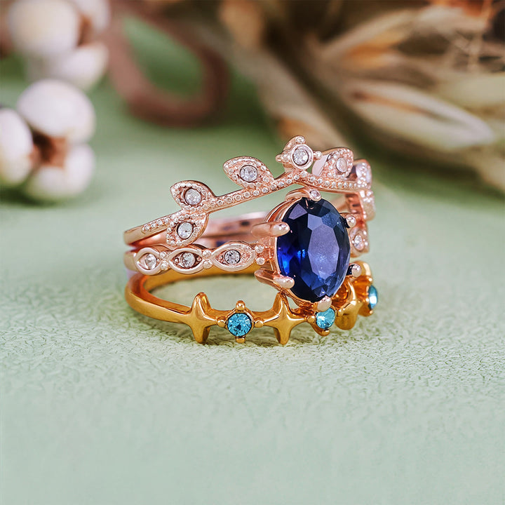 Olivenorma Moon Star Eternal Twilight Leaf 3 Pcs Ring Set  - image 5