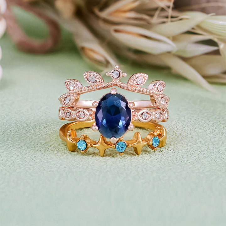 Olivenorma Moon Star Eternal Twilight Leaf 3 Pcs Ring Set  - US 10 - image 0
