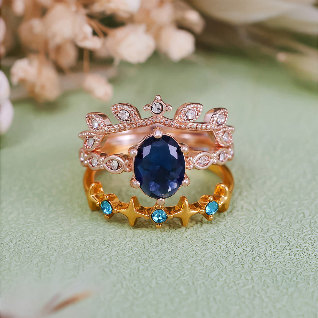 Olivenorma Moon Star Eternal Twilight Leaf 3 Pcs Ring Set  - image 3