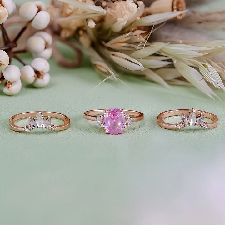 Olivenorma Pink Tourmaline Moissanite 3Pcs Ring Set - image 6