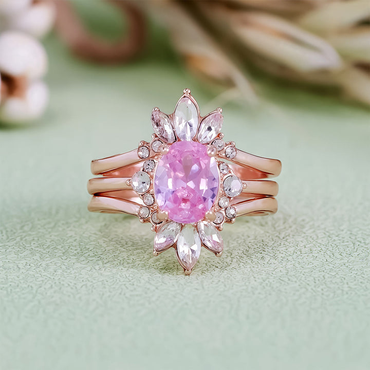Olivenorma Pink Tourmaline Moissanite 3Pcs Ring Set - US 10 - image 0