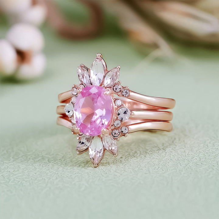 Olivenorma Pink Tourmaline Moissanite 3Pcs Ring Set - image 3