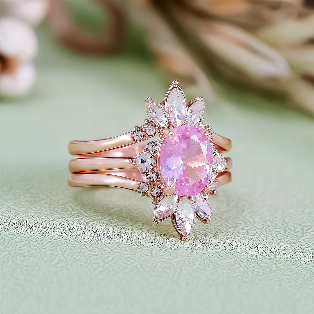 Olivenorma Pink Tourmaline Moissanite 3Pcs Ring Set - image 5