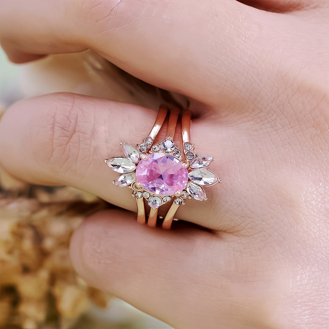 Olivenorma Pink Tourmaline Moissanite 3Pcs Ring Set - image 1