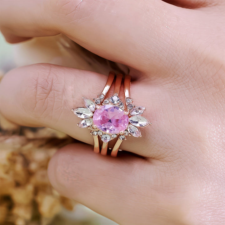Olivenorma Pink Tourmaline Moissanite 3Pcs Ring Set - image 1