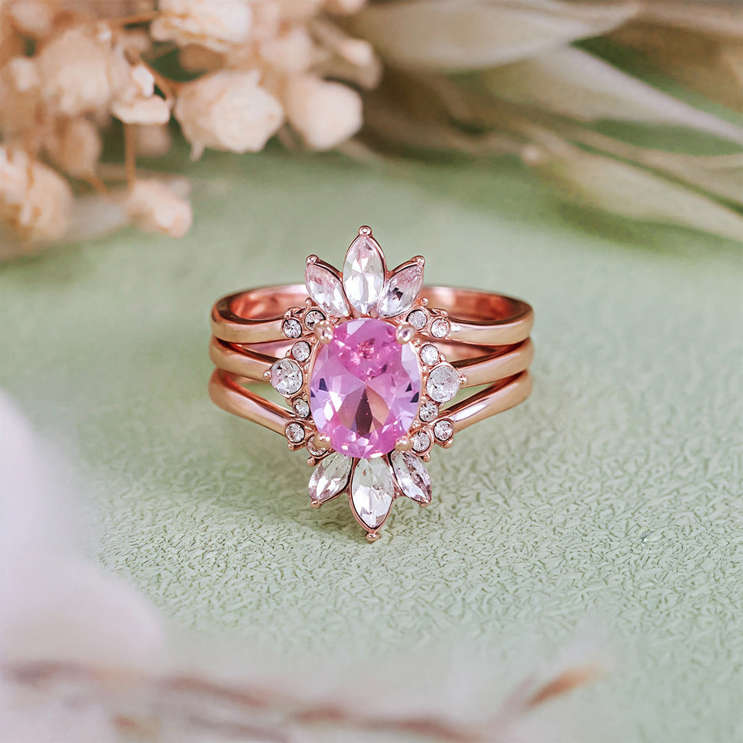 Olivenorma Pink Tourmaline Moissanite 3Pcs Ring Set - image 4