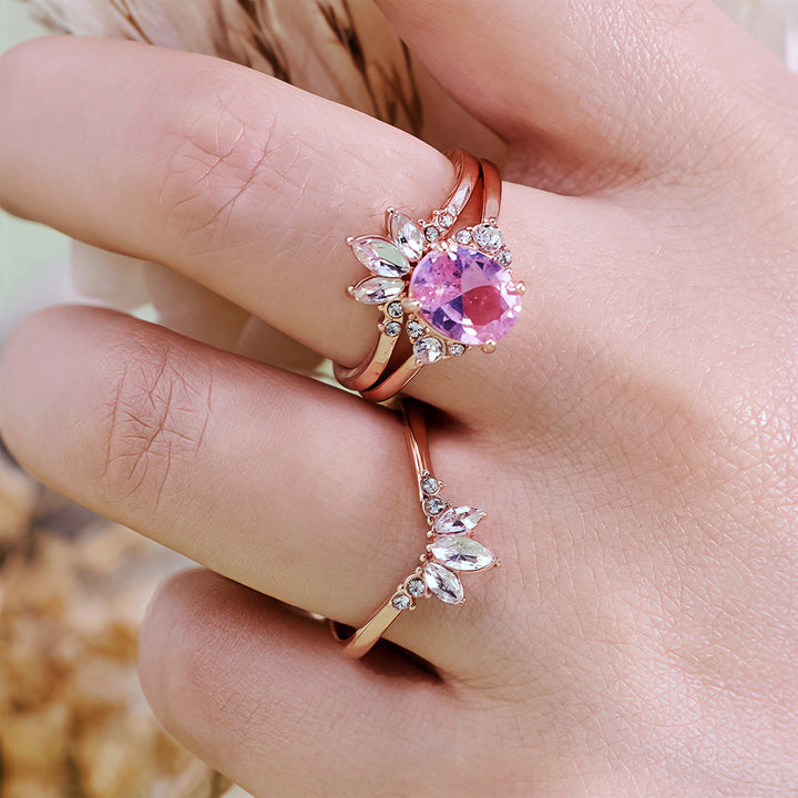 Olivenorma Pink Tourmaline Moissanite 3Pcs Ring Set - image 2
