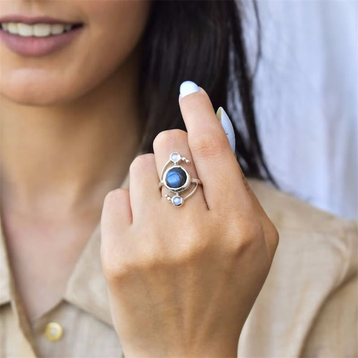 Olivenorma Natural Labradorite Satellite Wrap Design Alloy Ring - image 2