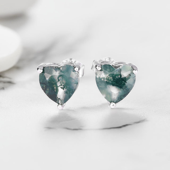 Olivenorma Heart Cut Moss Agate Earrings Necklace Ring - Earrings - image 4