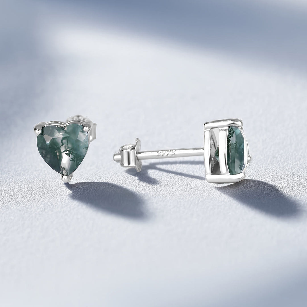 Olivenorma Heart Cut Moss Agate Earrings Necklace Ring - image 6