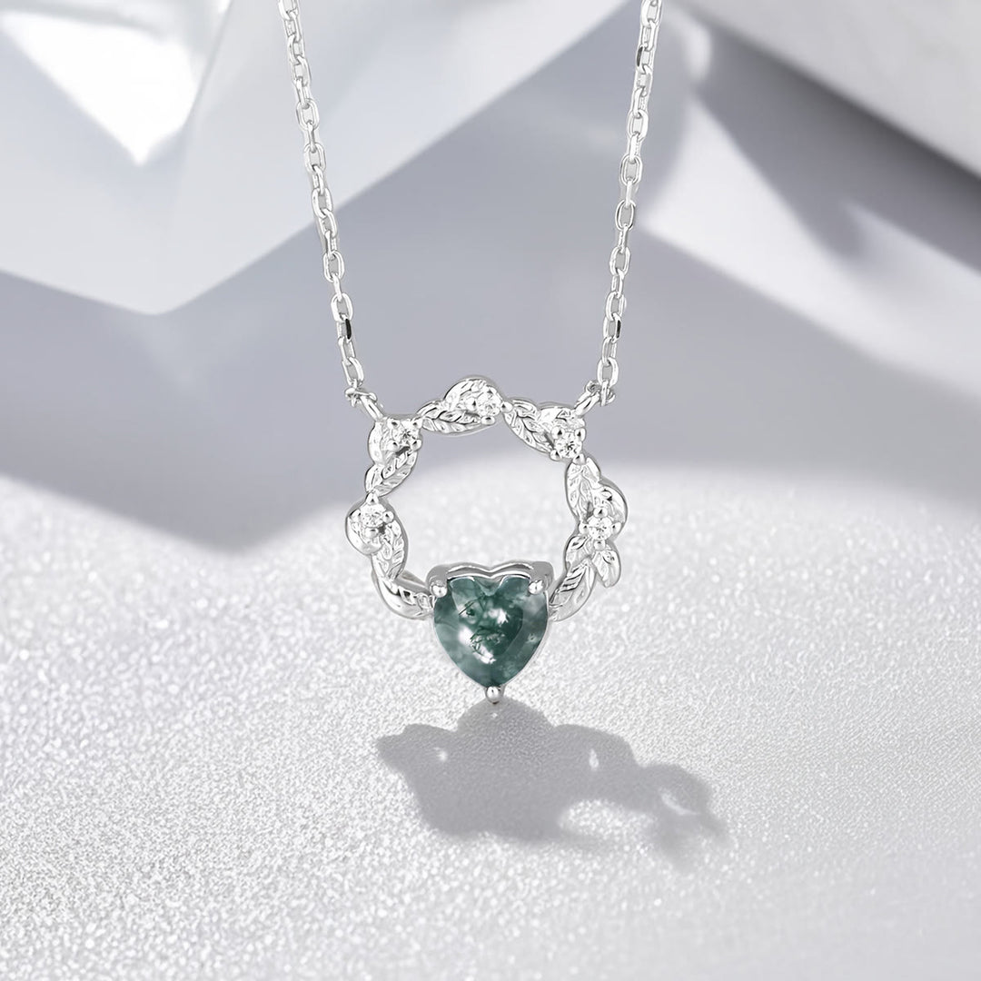 Olivenorma Heart Cut Moss Agate Earrings Necklace Ring - Necklace - image 8