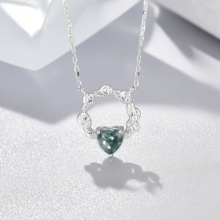 Olivenorma Heart Cut Moss Agate Earrings Necklace Ring - Necklace - image 8