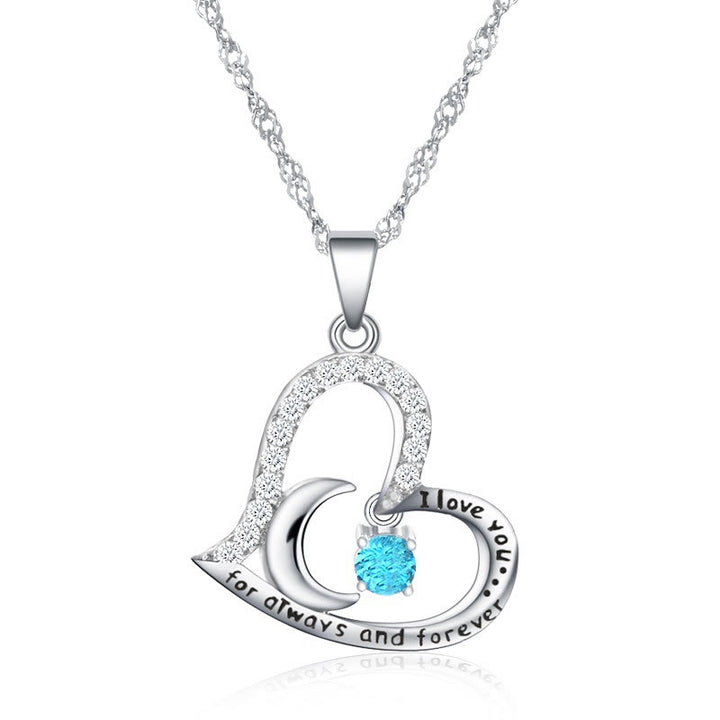 Olivenorma  "I Love you forever & always" S925 Silver Birthstone Necklace - March-Aquamarine - image 3
