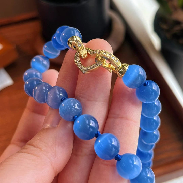 Olivenorma Blue Cat's Eye Stone Beaded Necklace - image 4