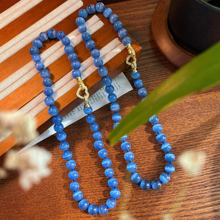 Olivenorma Blue Cat's Eye Stone Beaded Necklace - image 3